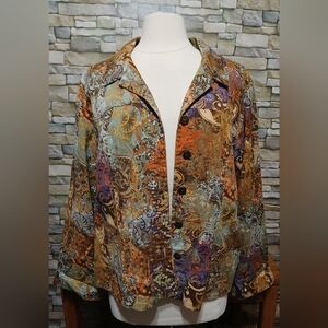 CJ Banks XL Orange Purple Stretch Funky‎ Print Art-to-Wear Blazer Jacket